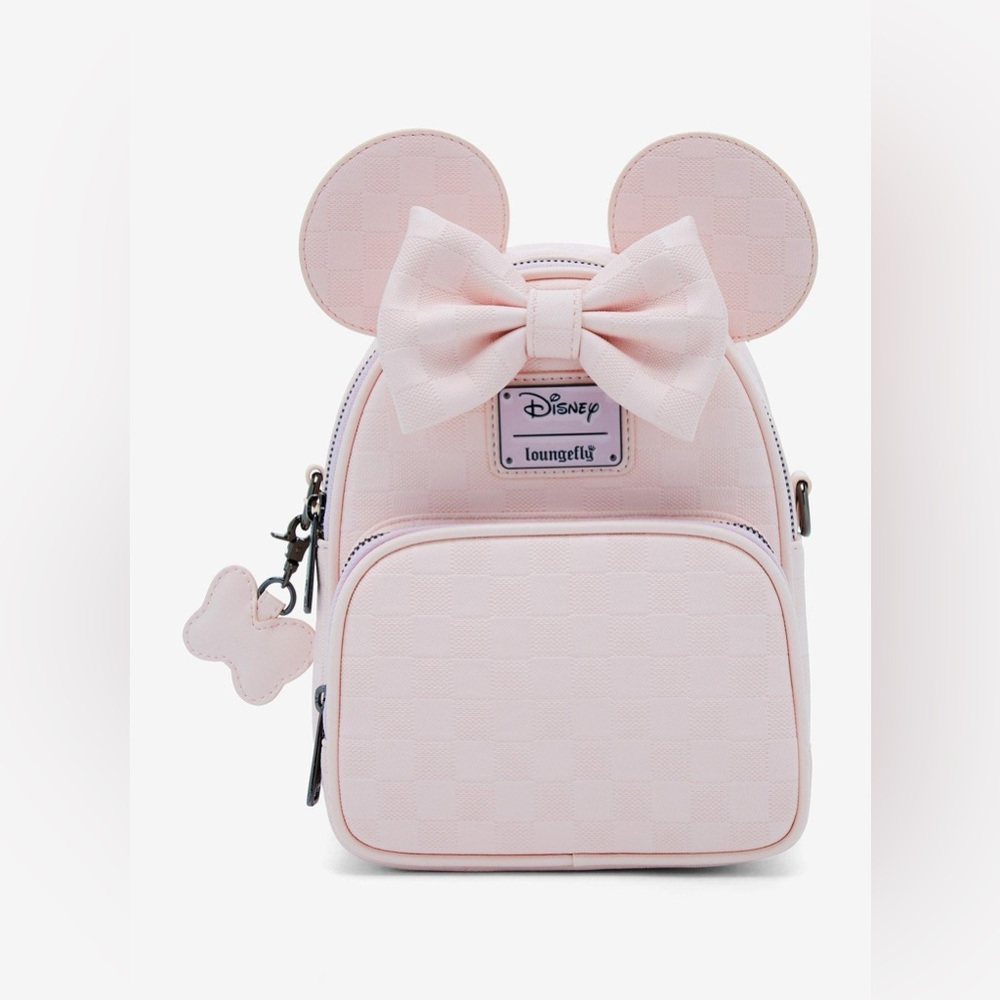 Loungefly Disney Minnie Mouse Light Pink Checkered Figural Mini Crossbody Bag 🎀